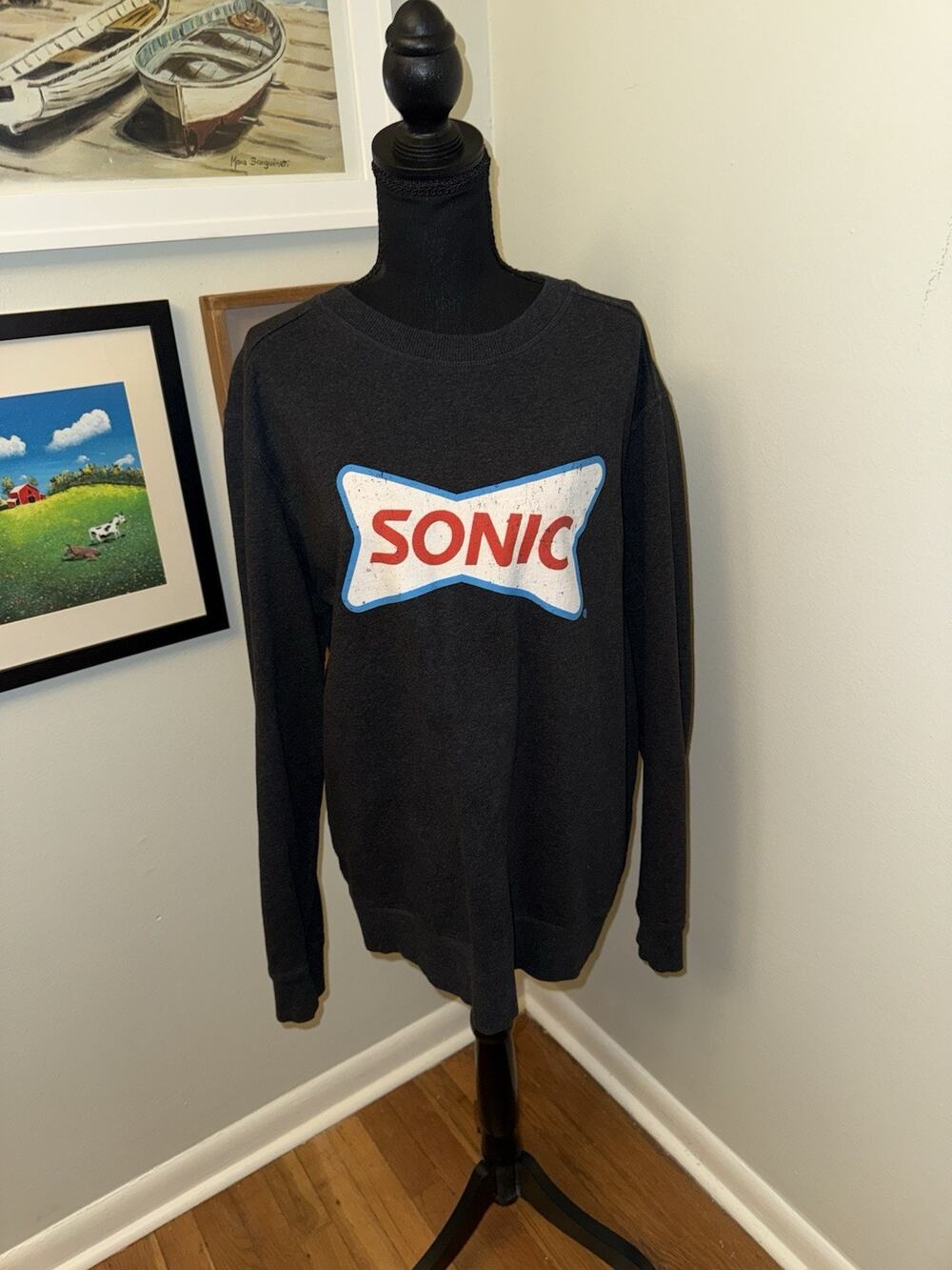 Sonic Sweatshirt Mens XL Gray Crewneck Pullover Fast Food Restaurant Logo